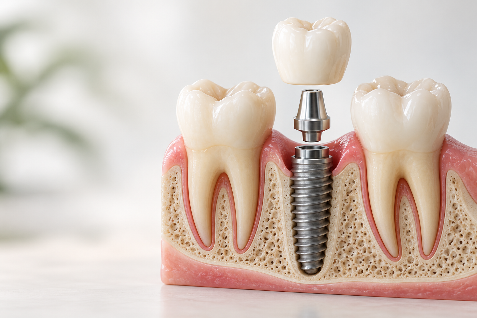 Temsili implant, abutment ve diş kronu modeli