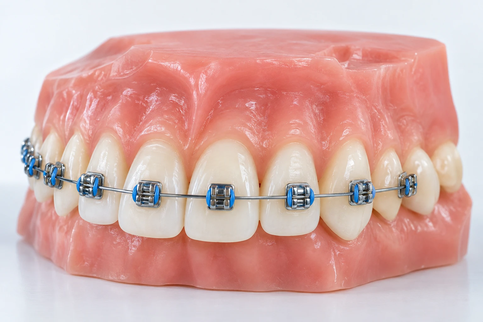 Metal braketli ortodontik diş modeli