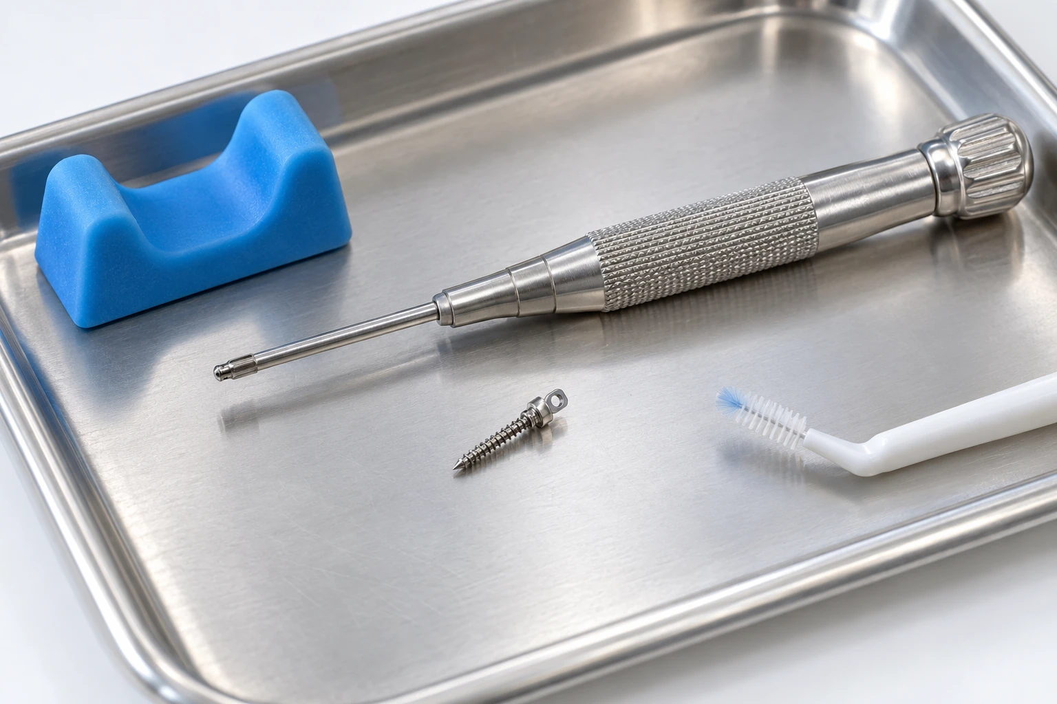 Ortodontik mini vida, uygulama sürücüsü ve arayüz fırçasının temsili görünümü
