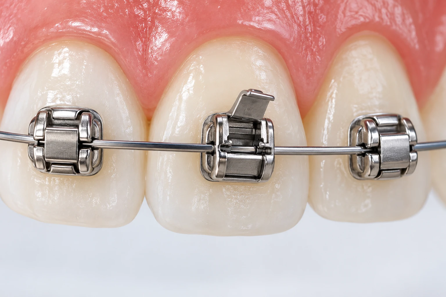Teli kendi kapak mekanizmasıyla tutan self-ligating braketlerin temsili modeli